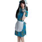 Temptshow Kadın cosplay japon çin hizmetçi cheongsam iç çamaşırı seksi baskılı çiçek önlük pijama, Koyu Mavi, Tek Beden