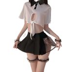 Temptshow Kadın Japon Okul Kıyafeti Cosplay Pijama Japon Anime Babydoll Kawaii İç Çamaşırı (Siyah)