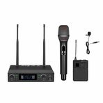 Ten, Profesyonel UHF Kablosuz Mikrofon Seti El ve Yaka Mikrofon 100 Kanal LCD Ekranlı Sahne ve Organizasyon Mikrofonu
