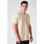 Tena Erkek Bej Ayaklı Yaka Ottoman Basic Tişört - 5XL