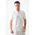 Tena Erkek Beyaz Ayaklı Düğmeli Yaka Desenli Şerit Detaylı Tişört - 2XL