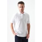 Tena Erkek Beyaz Ayaklı Yaka Basic Ay Parçası Yırtmaçlı Iki Düğmeli Tişört - 3XL