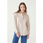 TENA Kadın Bej Oversize Önü Kısa Arkası Uzun Poplin Gömlek