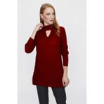 Tena Kadın Bordo Önü Pencereli Triko Kazak - Standart