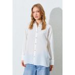 Tena Kadın Lacivert Krınkıl Oversize Gömlek - Ekru