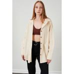 Tena Kadın Naturel Oversize Basic Balık Sırtı Gabardin Gömlek - Ekru