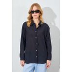 Tena Kadın Siyah Krınkıl Oversize Gömlek