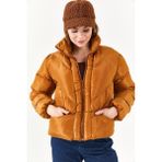 Tena Kadın Taba Dik Yaka Gizli Cep Oversize Şişme Mont