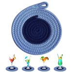 Tencere altlığı, ısıya dayanıklı, kaymaz altlık, mavi pamuk tabak altlık, yıkanabilir, yuvarlak, 18 cm, mutfak, kase, tencere, tava, demlik ve tabak için