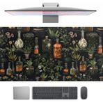 TENG DA QING Siyah Estetik Masa Matı Mouse Pad Büyük Oyun Mouse Pad Masa Pedi Fare Altlığı, Mistik Yeşil Bitki Bilgisayar Dizüstü Bilgisayar Klavyesi ve Fare Altlığı, Kadınlar Kız Ofis için Masaüstü Koruyucu Mat