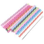 Tenlacum 25 Adet Renkli Yeniden Kullanılabilir Sert Plastik Çizgili Pipet + 1 Adet Temizleme Fırçası Mason Kavanoz ve Bardaklar Ev Parti Sofra Takımı