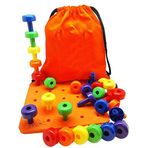Tenlacum Akıllı Küçük Çocuklar için En İyi İstiflenebilir Delikli Tahta Oyuncağı, Montessori Eğitici Hediye, 30 Kazık ve Çocuklar için Kullanım Kılavuzu ile Büzme İpli Sırt Çantası