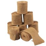 Tenlacum Jüt Çuval Bezi Kurdele - 8'li Paket Rustik Kurdele Rulosu, Düğün, İç Dekorasyon, Hediye Ambalajı, Kendin Yap El Sanatları için Doğal Kurdele Makarası - Kahverengi, 2 m x 5 cm