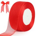 Tenn Well Kırmızı organze bant, 40 mm x 45,7 m, çift taraflı, yarı saydam şifon bant, hediye paketleri, Noel, düğün, parti, seremoni, dekorasyon ve kendin yap kurdeleler için