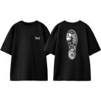 Tennis Ayak Izi Tasarım Sırt Baskılı Pamuk Siyah Oversize T-Shirt