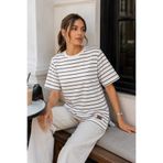 Tenra Kadın Beyaz Çizgili Oversize Kısa Kol Basic Tunik Tişört