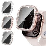 Tensea [Apple Watch Ekran Koruyucu Kılıf Serisi 9 8 7 45 mm Aksesuarlar için 3 Paket, iWatch Sert PC Elmas Tampon Kılıf Dahili Temperli Cam Film, Kadınlar Kızlar için Koruyucu Bling Yüz Kapağı, 45 mm