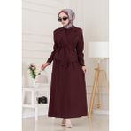Tensel Yelekli Asel Elbise-Bordo - 1