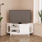 Teo B1320 Köşe Tv Ünitesi Tv Sehpası – Beyaz | Kapaklı Raflı 48 Inç Uyumlu