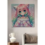 Teona Ahşap Anime Kawaii Kedi Kız İllüstrasyon Dekoratif Ahşap Dikdörtgen Ev,İşyeri Duvar Tablo