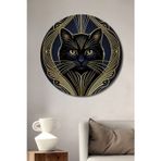 Teona Ahşap Art Deco Stil Siyah Kedi Dekoratif Ahşap Mdf Yuvarlak Ev,İşyeri Duvar Tablo