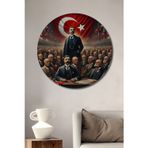 Teona Ahşap Atatürk İle Tarihi Kongre Ahşap Mdf Dekoratif Yuvarlak Ev,İşyeri Duvar Tablo