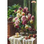 Teona Ahşap Çiçeklerle Çay Saati Dekoratif Çift Katlı Çerçeveli Asılabilir Ahşap Puzzle 1000 PARÇA 50X70
