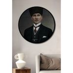 Teona Ahşap Dekoratif Atatürk Duvar Tablo Ahşap Yuvarlak Tablo - 30 x 30 - Yeşil