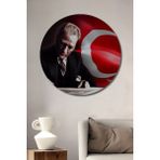 Teona Ahşap Dekoratif Atatürk ve Türk Bayrağı - Tek Parça Ahşap Tablo Şık Yuvarlak Duvar Dekorasyon Tablosu - 30 x 30 - Yeşil