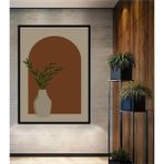 Teona Ahşap Dekoratif Bohem Minimalist Soyut Çizim Ahşap Tablo Çerçeve Görünümlü Dikey Duvar Dekorasyon Tablosu - 50 x 30 - Kırmızı