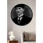 Teona Ahşap Dekoratif Siyah Beyaz Atatürk Duvar Tablo Ahşap Yuvarlak Tablo - 50 x 50 - Yeşil