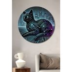 Teona Ahşap Dijital Kedi Modern Sanat Dekoratif Ahşap Mdf Yuvarlak Ev,İşyeri Duvar Tablo