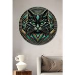Teona Ahşap Geometrik Kedi Dekoratif Ahşap Mdf Yuvarlak Ev,İşyeri Duvar Tablo
