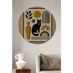 Teona Ahşap Kedi Ve Geometrik Şekiller Modern Sanat Ahşap Dekoratif Yuvarlak Ev,İşyeri Duvar Tablo