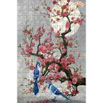 Teona Ahşap Kiraz Çiçeği Ağacındaki Mavi Alakarga Kuşu Çift Katlı Çerçeveli Asılabilir Ahşap Puzzle 250 PARÇA