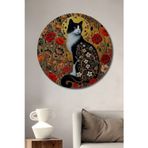 Teona Ahşap Klimt Tarzı Kedi Ahşap Mdf Dekoratif Yuvarlak Ev,İşyeri Duvar Tablo