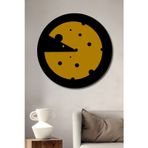 Teona Ahşap Pac-Man Siyah Zemin Üzerinde Ahşap Mdf Dekoratif Yuvarlak Ev,İşyeri Duvar Tablo