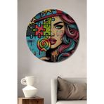 Teona Ahşap Pop Art Kadın İllüstrasyonu Dekoratif Ahşap Mdf Yuvarlak Ev,İşyeri Duvar Tablo