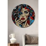 Teona Ahşap Pop Art Stilinde Kadın Figürü Dekoratif Ahşap Mdf Yuvarlak Ev,İşyeri Duvar Tablo
