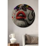 Teona Ahşap Renkli Gözlük Ve Dudaklar Modern Sanat Yağlı Boya Görünümlü Dekoratif Ahşap Yuvarlak Tablo