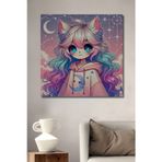 Teona Ahşap Rüya Gibi Anime Kedi Kız Karakter Modern Sanat Ahşap Dekoratif Dikdörtgen Ev,İşyeri Duvar Tablo