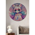 Teona Ahşap Rüya Gibi Anime Kedi Kız Karakter Modern Sanat Ahşap Dekoratif Yuvarlak Ev,İşyeri Duvar Tablo