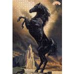 Teona Ahşap Şaha Kalkmış Siyah At Dekoratif Çift Katlı Çerçeveli Asılabilir Ahşap Puzzle 1000 PARÇA 50X70
