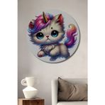 Teona Ahşap Unicorn Kedi Dekoratif Ahşap Mdf Yuvarlak Ev,İşyeri Duvar Tablo