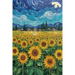 Teona Ahşap Van Gogh Yıldızlı Geceler Ayçiçek Tarlası Yağlı Boya Görünümlü Ahşap Puzzle 200 PARÇA 25x35