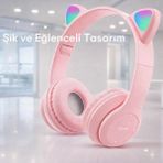 Tepex Renkli Işıkları Yumuşak Yapısıyla Çocuklar Için Eğlenceli Hafif Bluetooth Kulaklık.... - Pembe