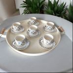 Tepsi -Ahşap Kulplu Büyük Boy Metal Çay Tepsisi Kahve Tepsisi Sunum Kahvaltı Tepsisii-40 cm - Krem