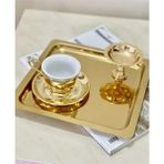 Tepsi Çelik Sunum Tepsisi 21 X21 cm Çay Kahve Pasta Tatlı Servis Sunum Tepsisi Damat(Gold) 2 Li
