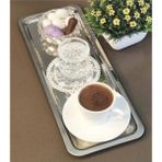 Tepsi Çelik Sunum Tepsisi Çay Kahve Pasta Tatlı Servis Sunum Tepsisi 13X33CM 2 Li Pastane Tepsisi