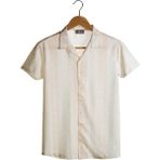 Terapi Men 21Y-4300594-07 Bej Kısa Kollu Pamuklu Etnik Desenli Slim Fit Apaş Yaka Erkek Gömlek